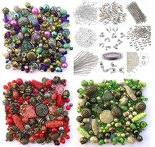 Load image into Gallery viewer, Jewelry Making Beads Mix Starter Kit for Beginners in Purple Red &amp; Green &amp; Jewelry Findings